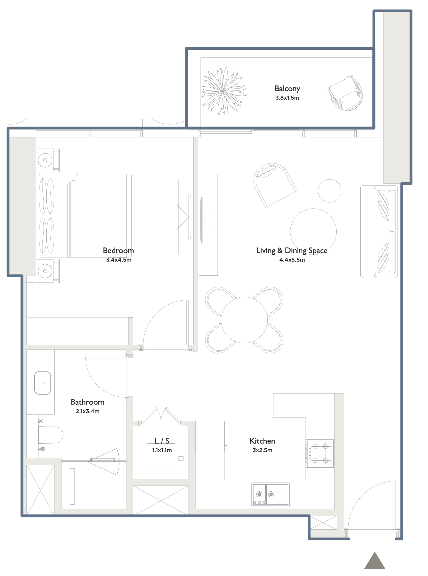 1 bed. apartment, 830 m², 15th floor