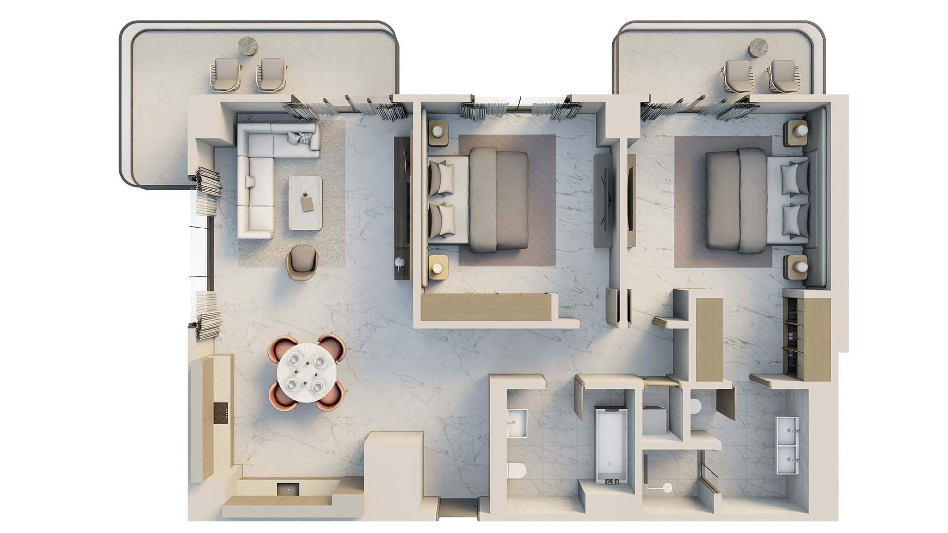 2 bed. apartment, 1283 m², 0th floor