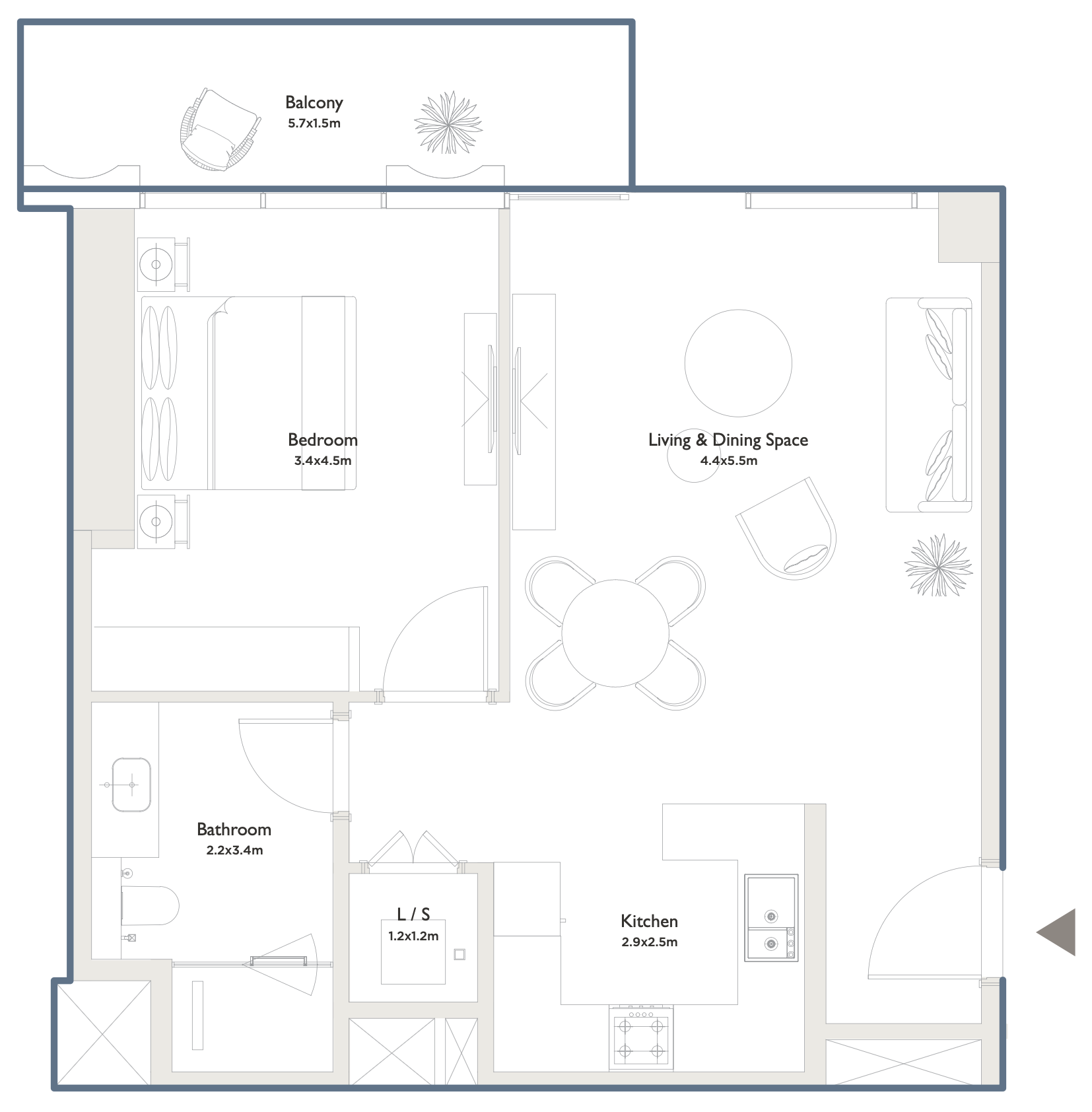 1 bed. apartment, 840 m², 18th floor