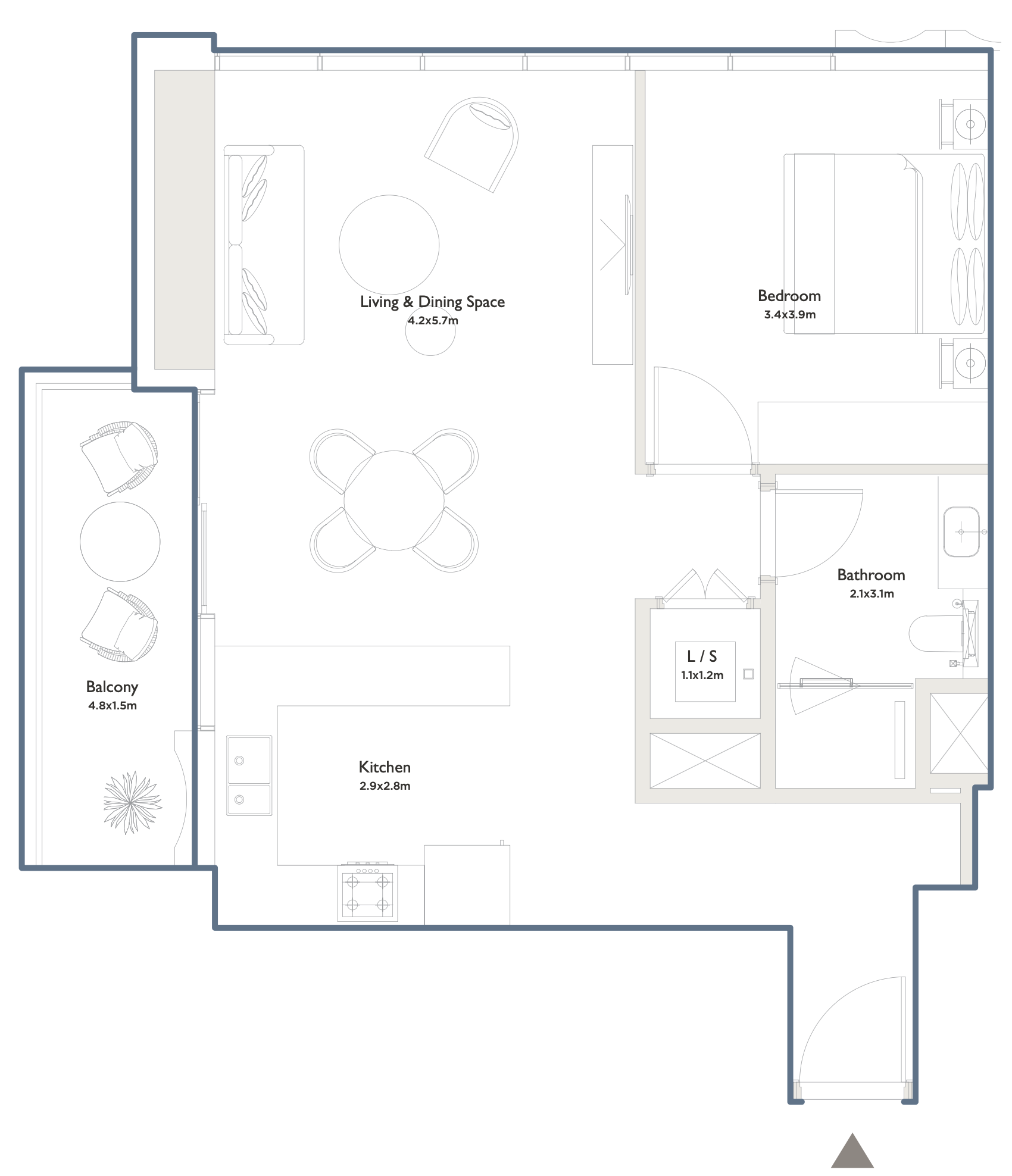 1 bed. apartment, 898 m², 33th floor