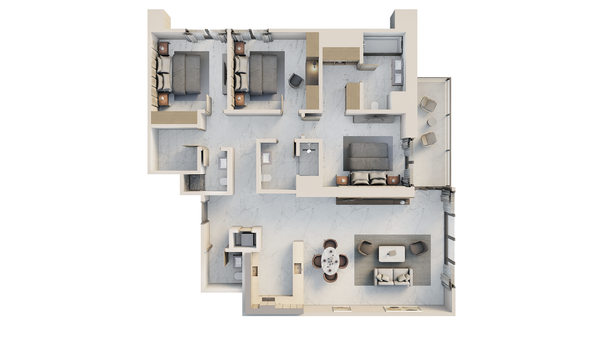 3 bed. apartment, 1490 m², 3rd floor